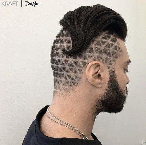 رجالي's long quiff hairstyle with shaved design