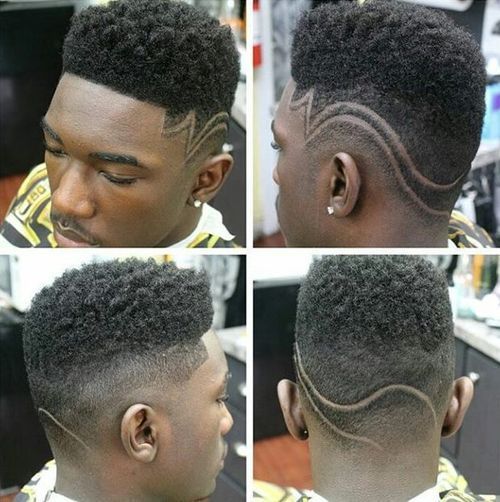 vysoký top fade with shaved designs