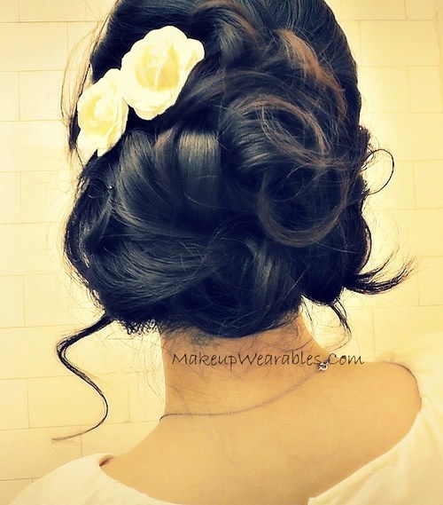 къдрав homecoming updo for thick hair
