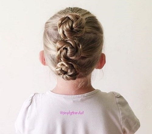tři braided buns updo for toddlers