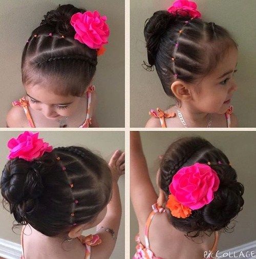 плитка and bun with a flower updo for toddlers