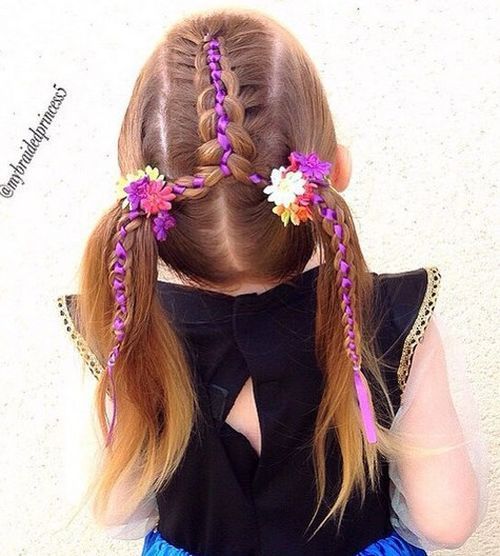 плитка into pigtails hairstyle for girls