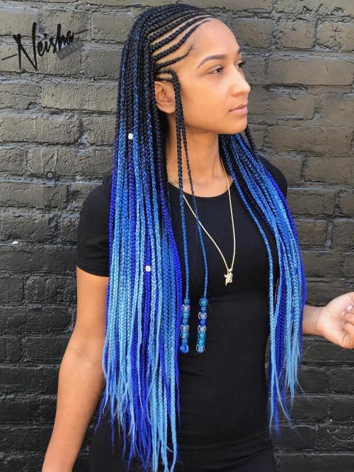 Фулани Braids with Bright Blue Extensions