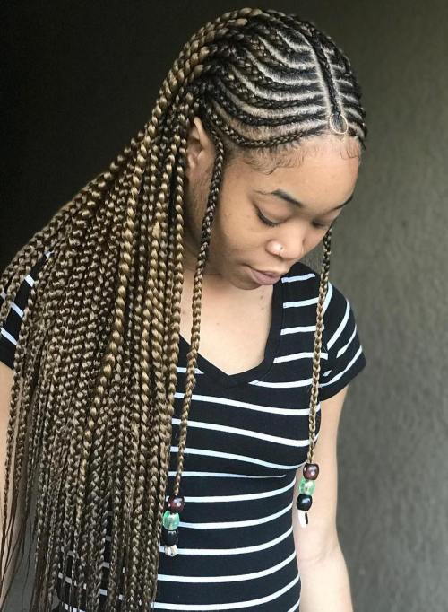 извит Fulani Braids with Braided Centre Parting