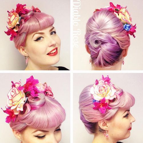 пастел pink updo with bangs