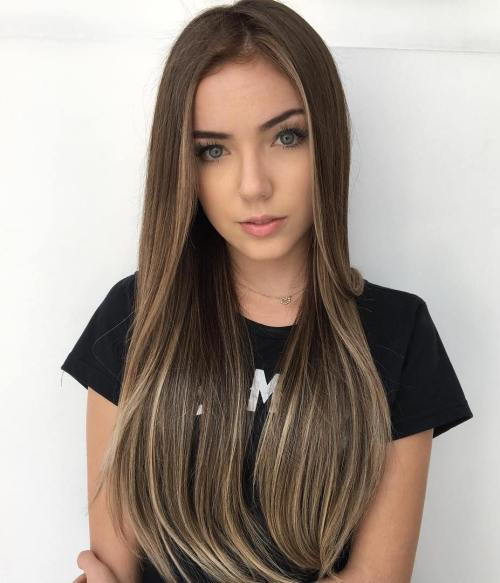дълго Sleek Brown Hairstyle with Thin Subtle Highlights