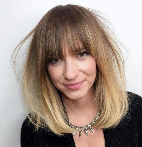 Ombre Lob With Full Bangs