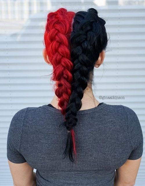 Polovina Red Half Black Hair