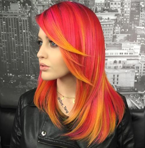 žlutá highlights for pink red hair