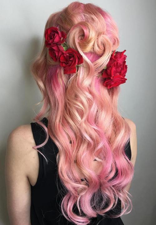 柔和的粉红色头发与亮点
