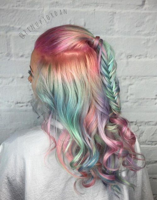 Half Updo For Pastel Teal and Pink Hair