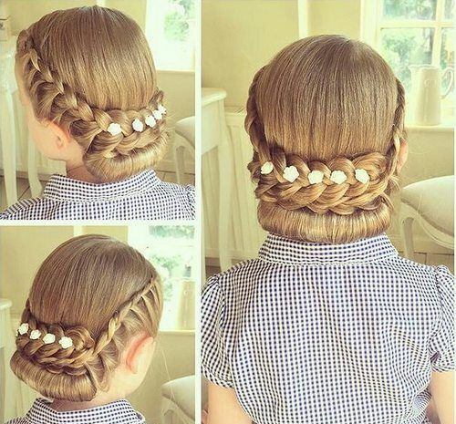 formální braided roll updo for girls