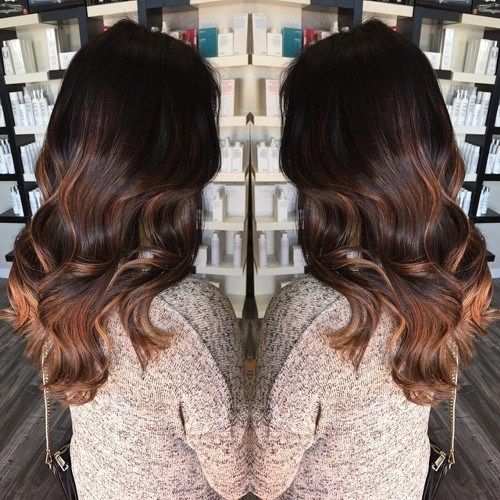 тъмен brown hair with medium brown ombre highlights