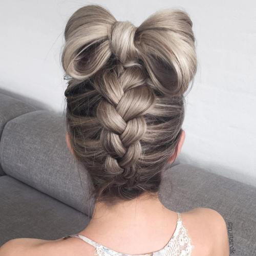 Upside Down Braid With A Bow Updo
