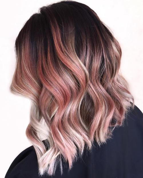 дълго Bob With Rose Gold Highlights