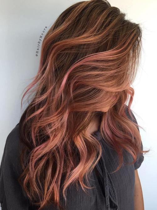 карамел And Pastel Pink Balayage Hair