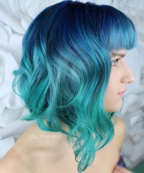 Ъгловата Blue To Teal Ombre Bob