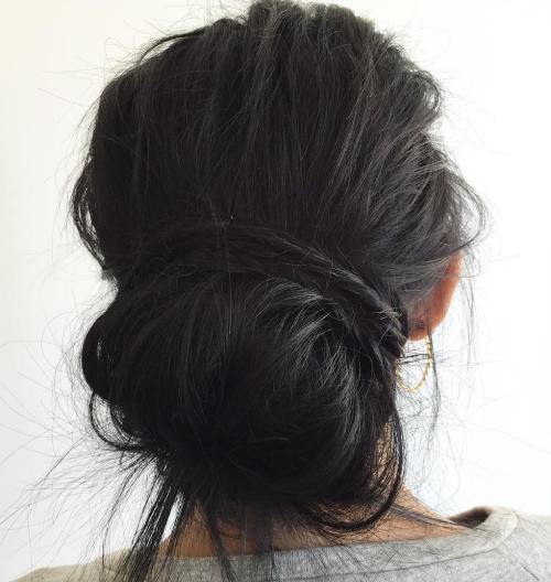 разрошена Low Bun Updo For Long Thick Hair
