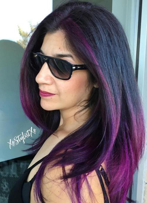 Černá Hair With Purple Highlights