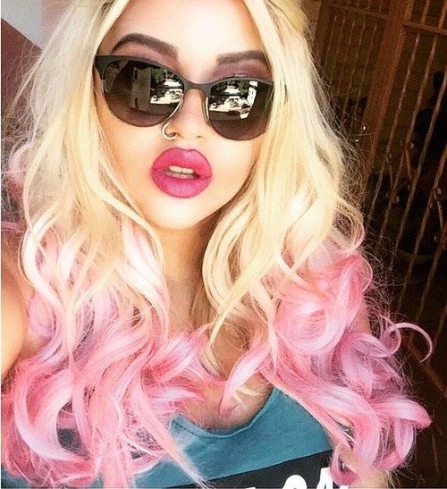 růžový dip dye for long blonde hair