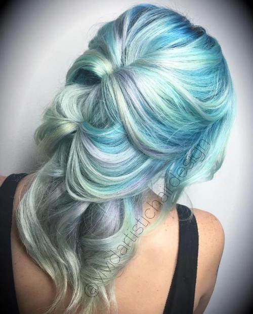 Pastel Blue Hair With Silver Balayage