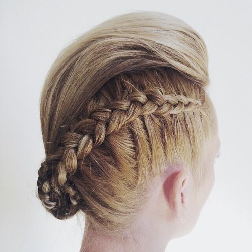 елегантен mohawk updo with a braid and bun