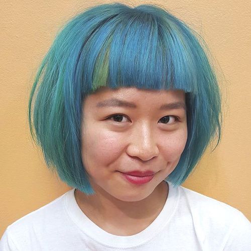 pastel blue chin-length bob
