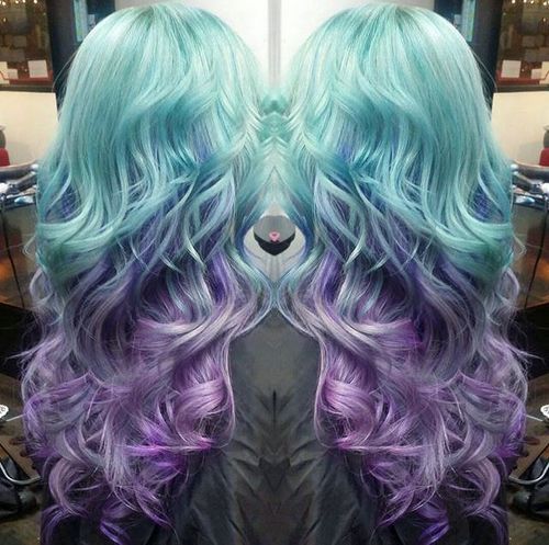 tyrkysový into lavender long ombre hair