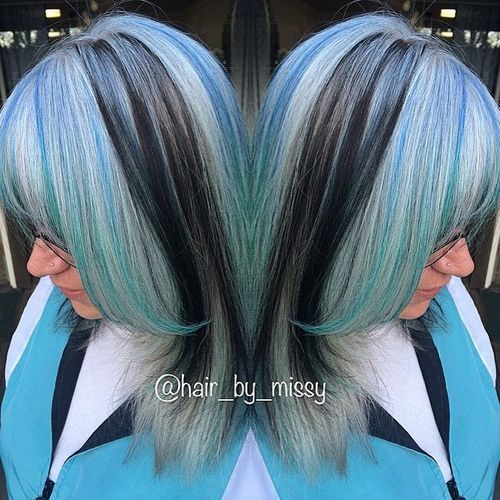 pastel blue hair with black lowlights