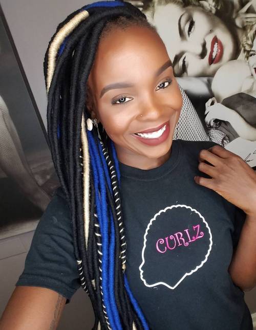 Black Faux Locs With Highlights
