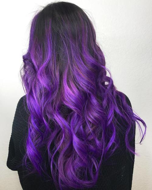дълго Purple And Blue Balayage Hair
