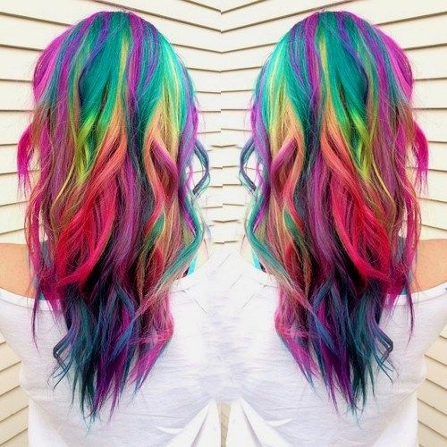 дълго layered rainbow hair
