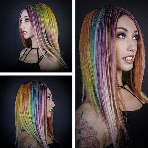 кестен hair with rainbow highlights