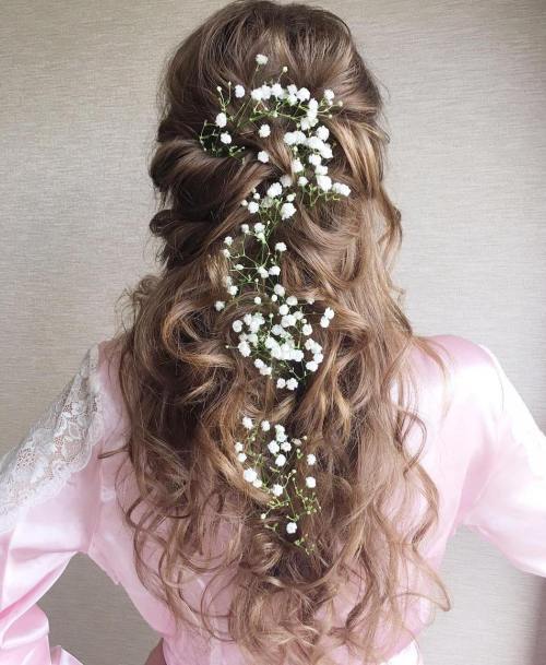 Curly Bridal Half Hochsteckfrisur für langes Haar