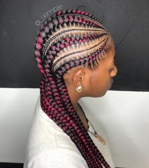 дебел And Thin Cornrows With Pink Streaks