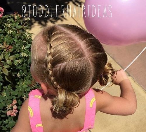 сплетена baby hairstyle with pigtail buns