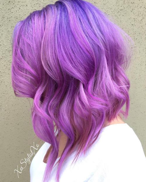 Střední Purple Pink Hairstyle