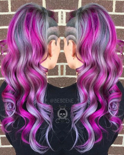 дълго Gray And Purple Hairstyle With Undercut