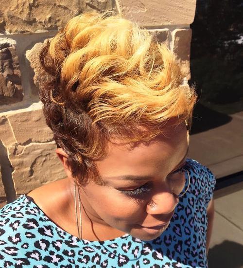 Рус and brown curly fauxhawk for black women