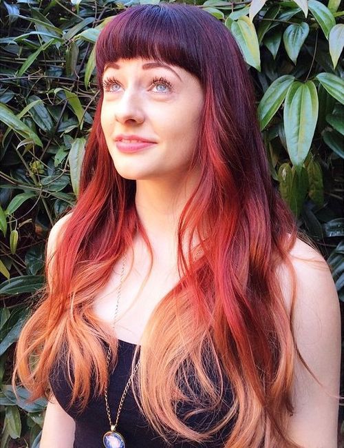 бордо ombre hair with bangs