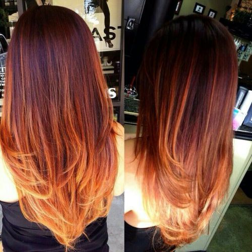 кафяв to red ombre long hair