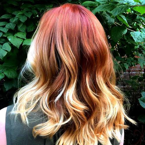 червен hair with blonde ombre highlights