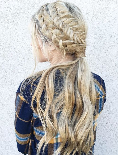 две dutch braids and a low ponytail