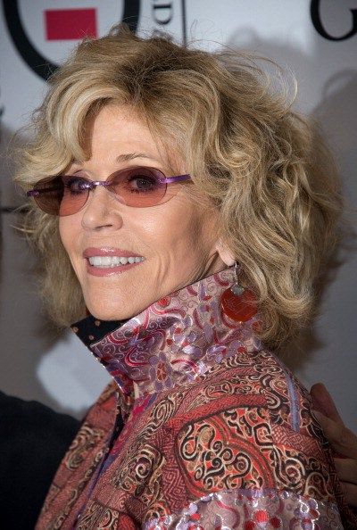 Jane Fonda voluminous curly hairstyle
