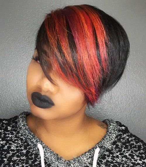 Black Pixie With Red Bangs