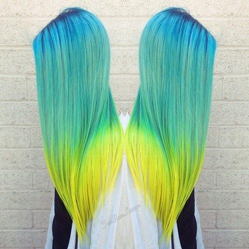 modrý green and yellow ombre hair