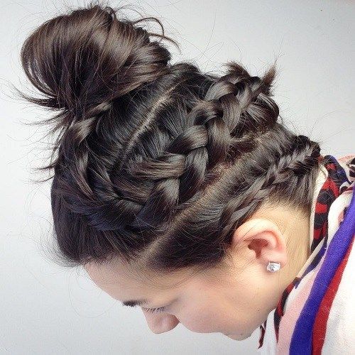 две Braids And Top Knot Updo