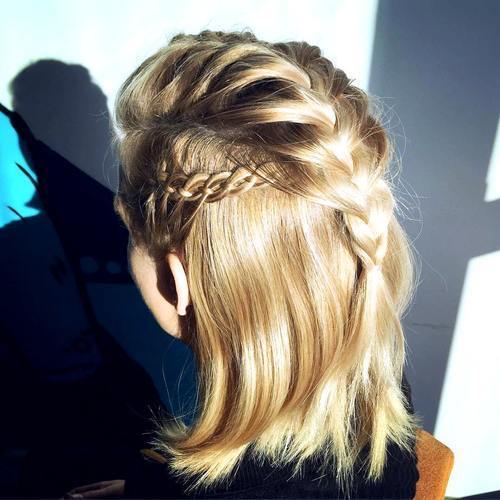 наполовина up braided hairstyle for shorter hair