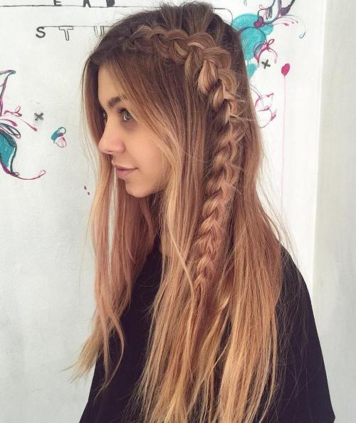 Dlouho Messy Hairstyle With Side Dutch Braid