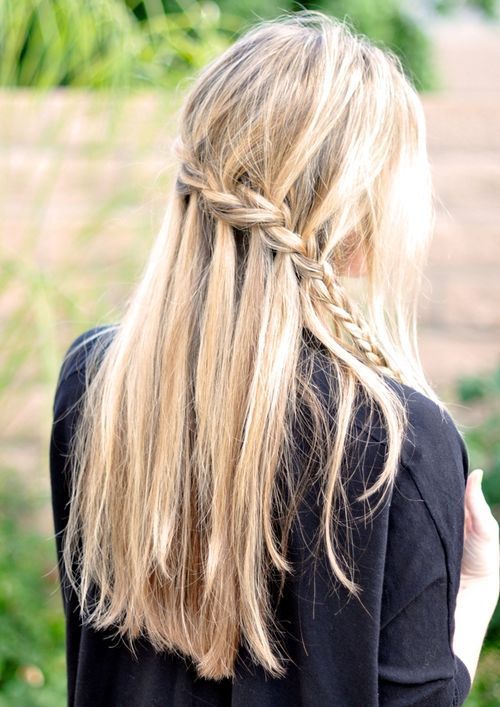 jednoduchý waterfall braid downdo for long hair